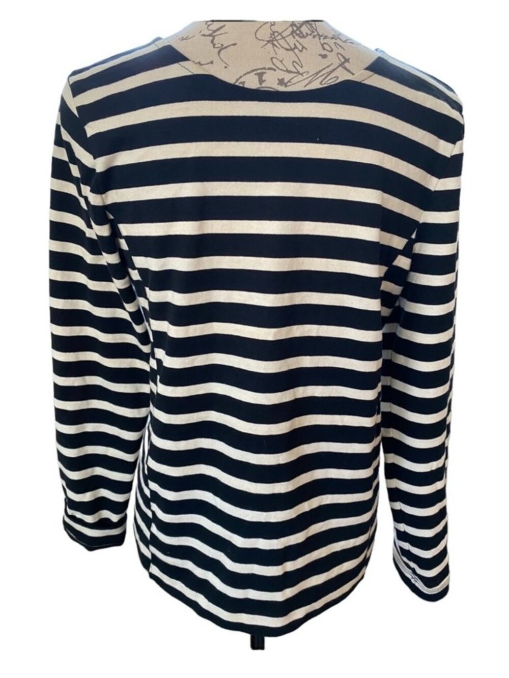 J.CREW Womens Medium Black OffWhite Striped Half Zip Pullover Top 100% Cotton
